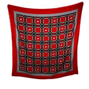 Vintage JP Collections Plaid Duck Scarf Red Green 45" Square Polyester AS IS